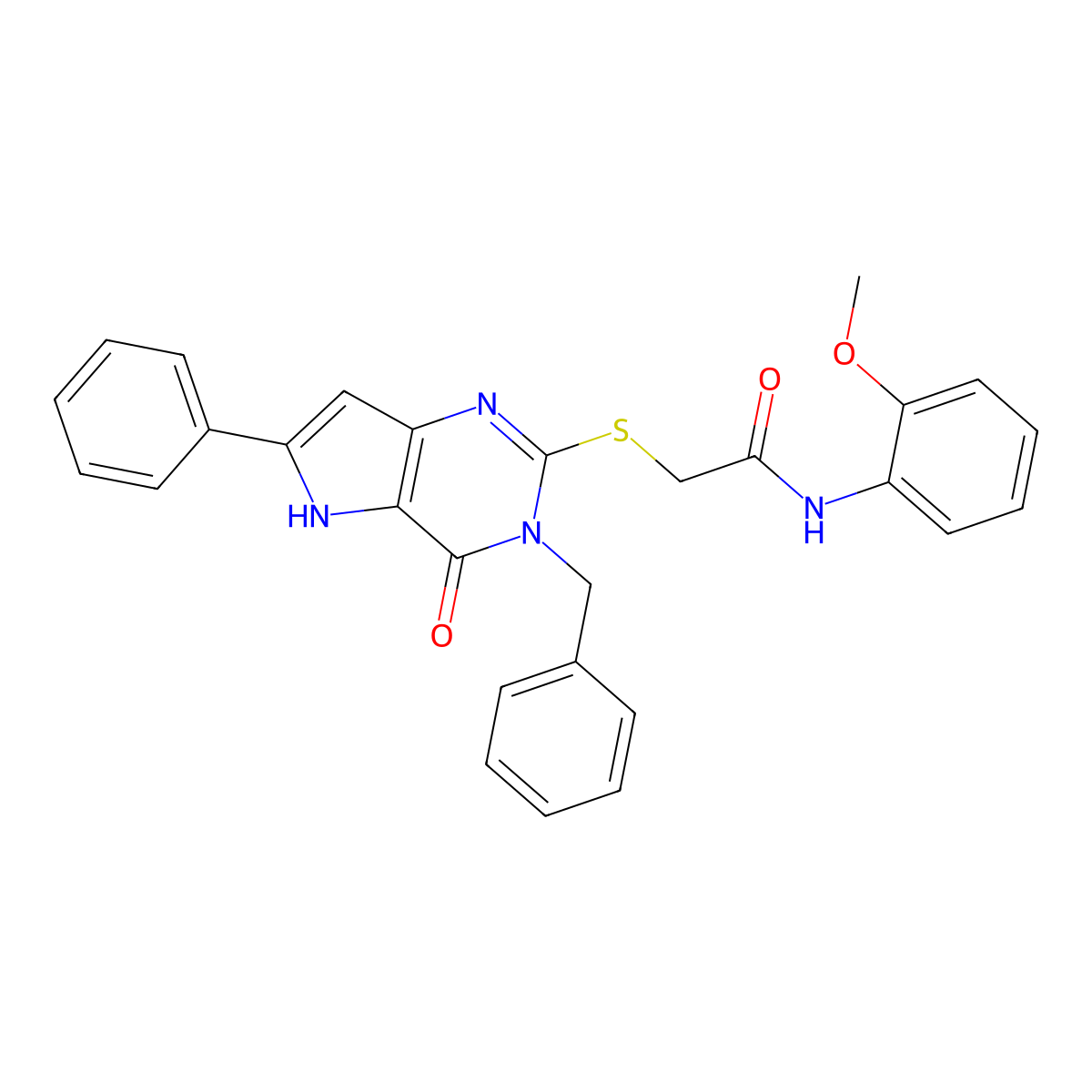 2-((3-benzyl-4-oxo-6-phenyl-4,5-dihydro-3H-pyrrolo[3,2-d]pyrimidin-2-yl)thio)-N-(2-methoxyphenyl)acetamide molecular structure, CAS 1115286-34-4