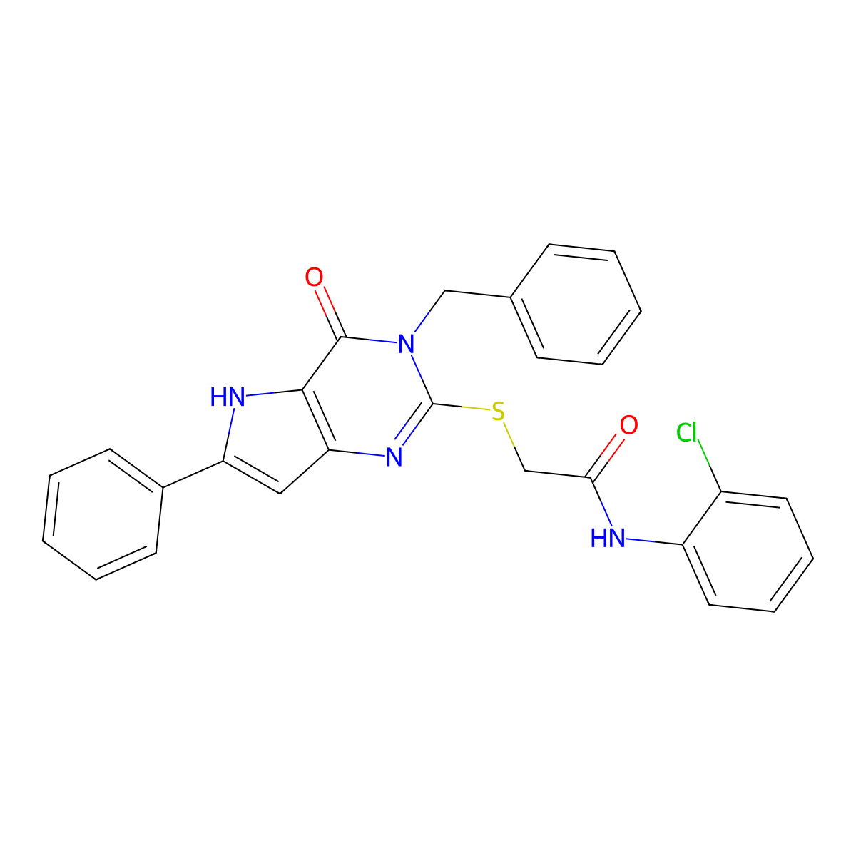 2-({3-benzyl-4-oxo-6-phenyl-3H,4H,5H-pyrrolo[3,2-d]pyrimidin-2-yl}sulfanyl)-N-(2-chlorophenyl)acetamide molecular structure, CAS 1115286-38-8