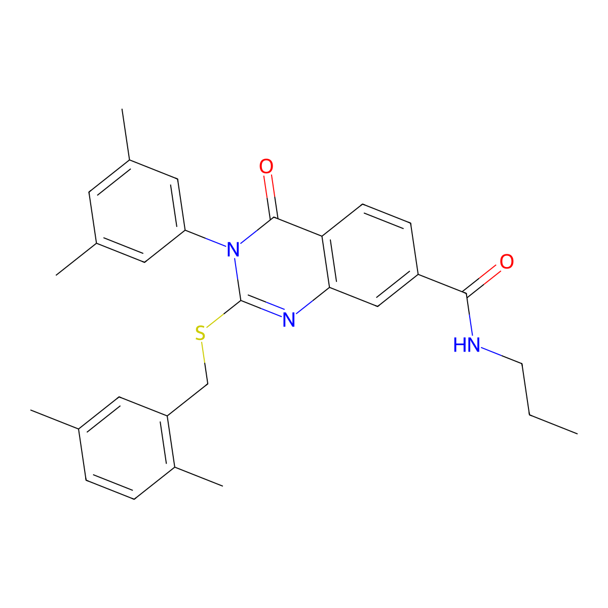 2-((2,5-dimethylbenzyl)thio)-3-(3,5-dimethylphenyl)-4-oxo-N-propyl-3,4-dihydroquinazoline-7-carboxamide molecular structure, CAS 1115297-91-0