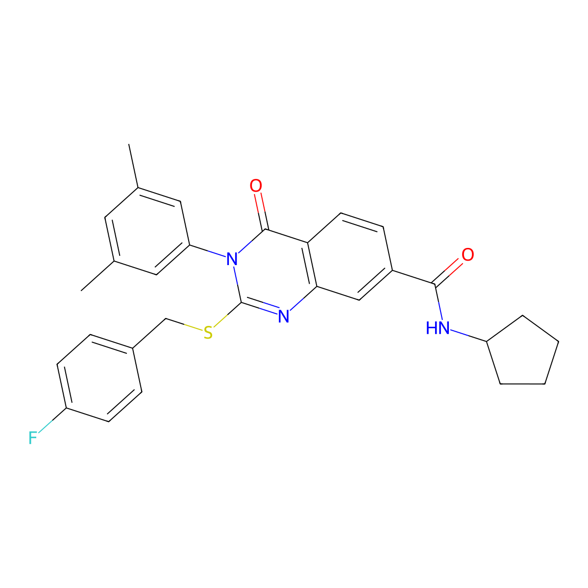 N-cyclopentyl-3-(3,5-dimethylphenyl)-2-((4-fluorobenzyl)thio)-4-oxo-3,4-dihydroquinazoline-7-carboxamide molecular structure, CAS 1115298-07-1