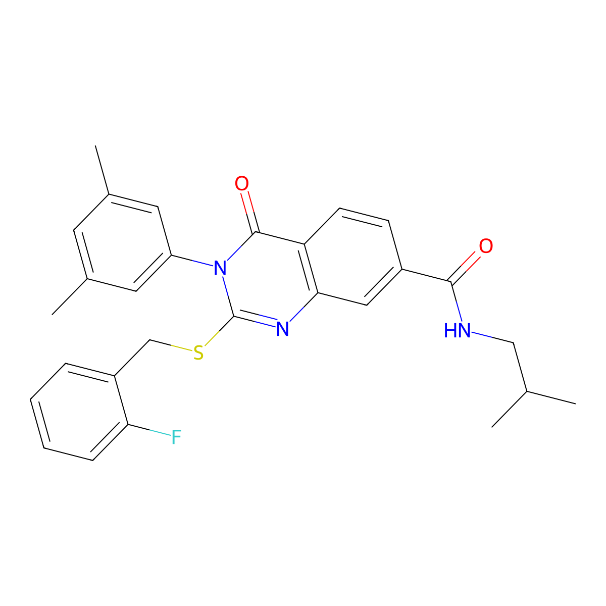 3-(3,5-dimethylphenyl)-2-((2-fluorobenzyl)thio)-N-isobutyl-4-oxo-3,4-dihydroquinazoline-7-carboxamide molecular structure, CAS 1115298-11-7