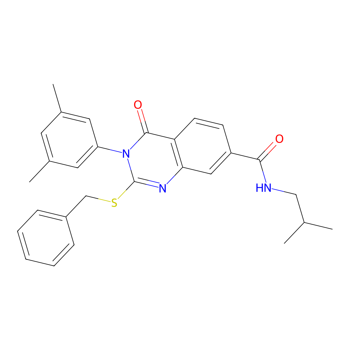 2-(benzylthio)-3-(3,5-dimethylphenyl)-N-isobutyl-4-oxo-3,4-dihydroquinazoline-7-carboxamide molecular structure, CAS 1115298-14-0