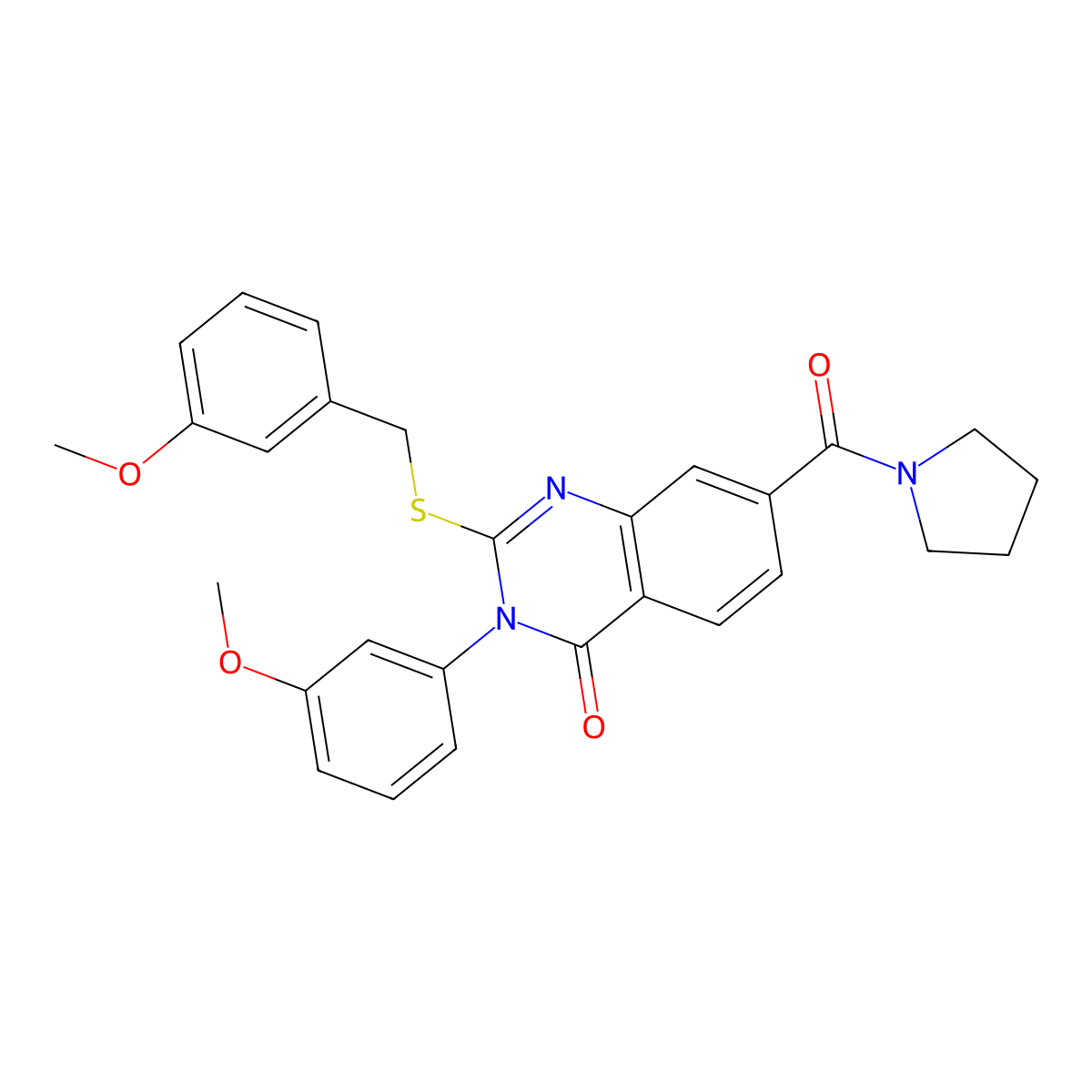 2-((3-methoxybenzyl)thio)-3-(3-methoxyphenyl)-7-(pyrrolidine-1-carbonyl)quinazolin-4(3H)-one molecular structure, CAS 1115305-78-6