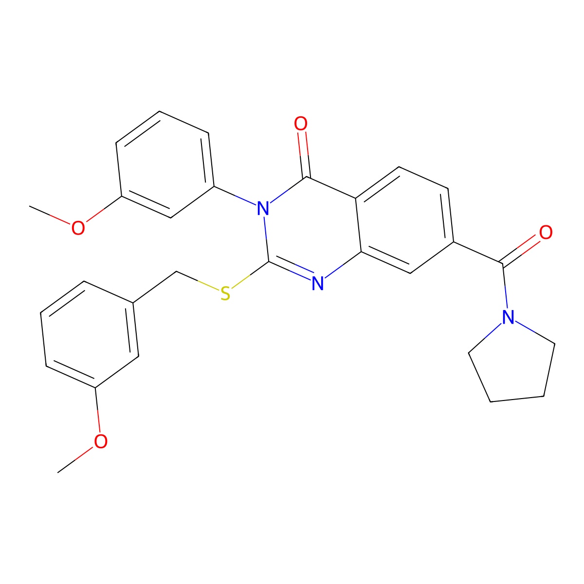 2-((3-methoxybenzyl)thio)-3-(3-methoxyphenyl)-7-(pyrrolidine-1-carbonyl)quinazolin-4(3H)-one molecular structure, CAS 1115305-78-6