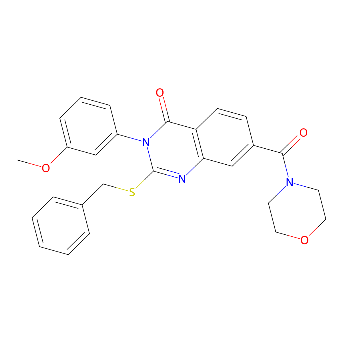 2-(Benzylsulfanyl)-3-(3-methoxyphenyl)-7-(morpholine-4-carbonyl)-3,4-dihydroquinazolin-4-one molecular structure, CAS 1115305-93-5