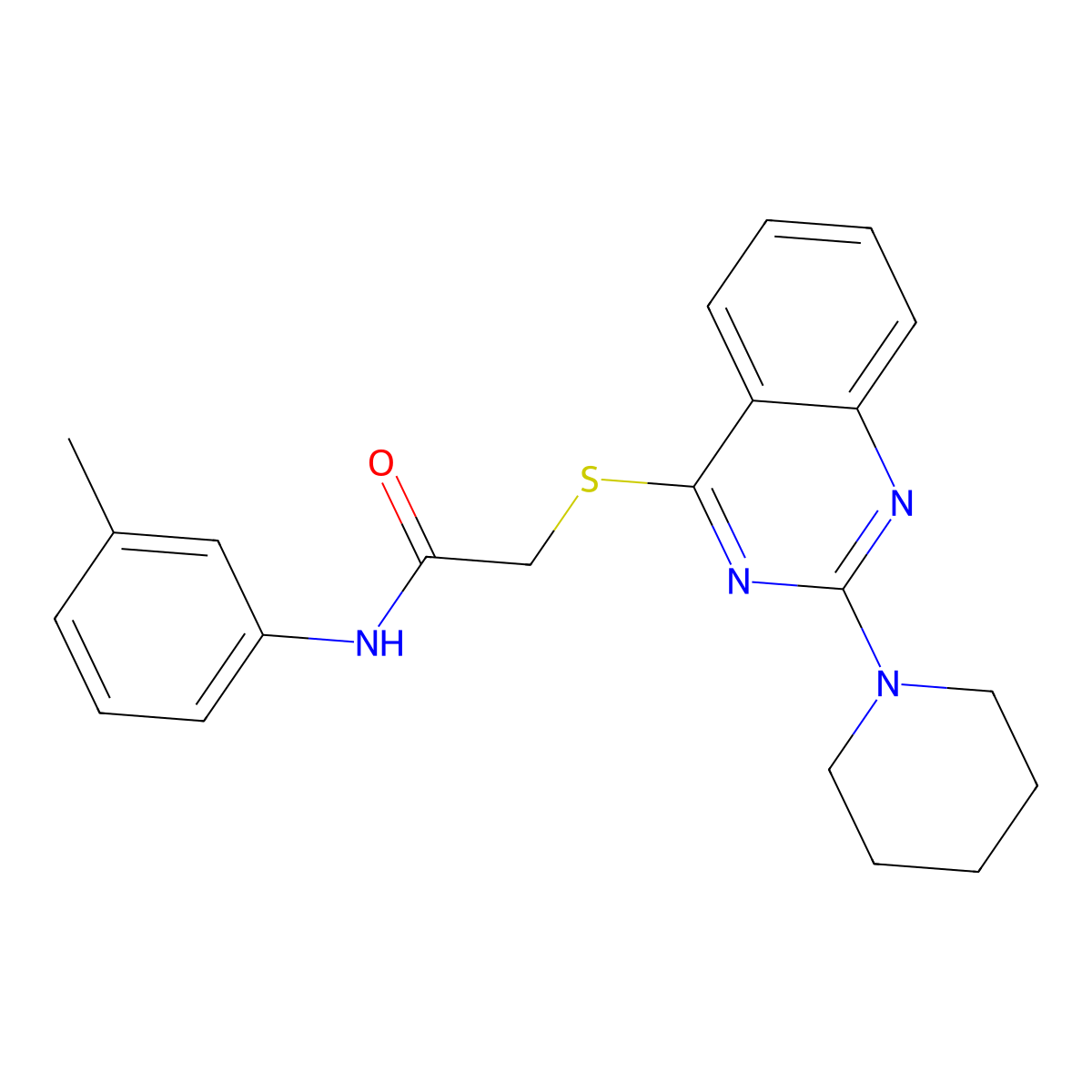 2-((2-(piperidin-1-yl)quinazolin-4-yl)thio)-N-(m-tolyl)acetamide molecular structure, CAS 1115309-41-5