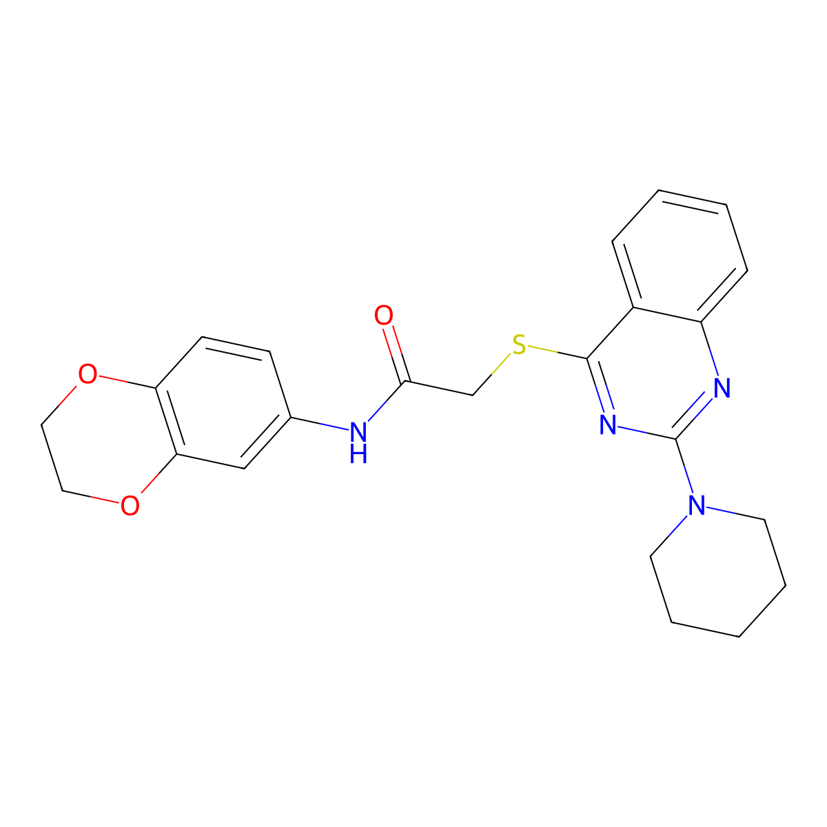 N-(2,3-dihydro-1,4-benzodioxin-6-yl)-2-[(2-piperidin-1-ylquinazolin-4-yl)thio]acetamide molecular structure, CAS 1115309-46-0