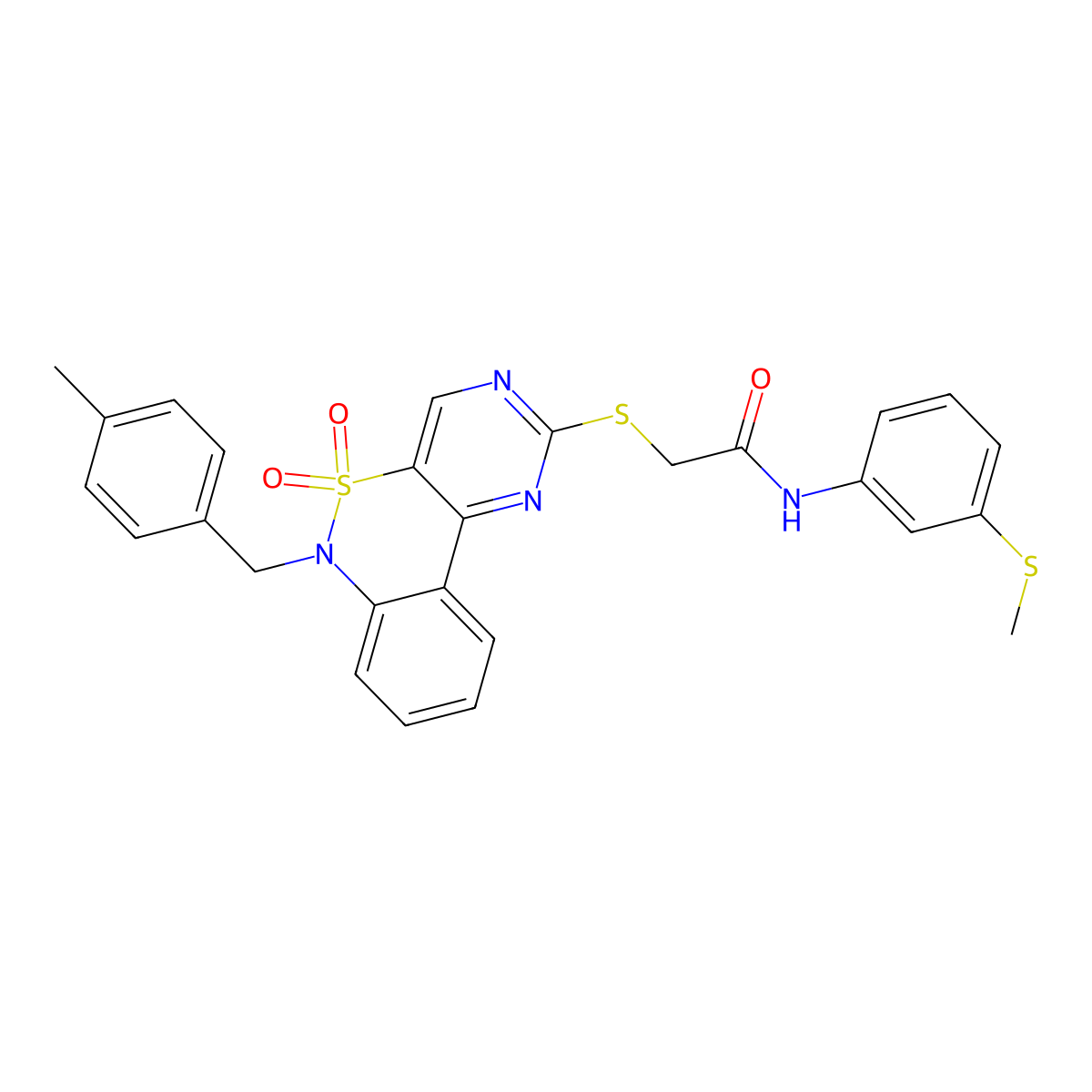 2-({9-[(4-methylphenyl)methyl]-8,8-dioxo-8lambda6-thia-3,5,9-triazatricyclo[8.4.0.0^{2,7}]tetradeca-1(14),2(7),3,5,10,12-hexaen-4-yl}sulfanyl)-N-[3-(methylsulfanyl)phenyl]acetamide molecular structure, CAS 1115311-85-7