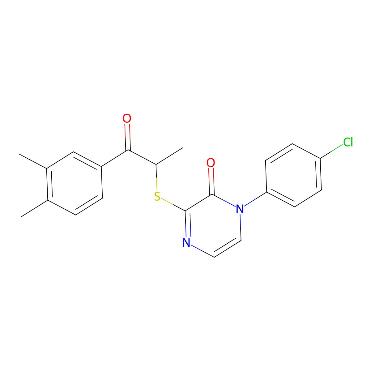 1-(4-chlorophenyl)-3-((1-(3,4-dimethylphenyl)-1-oxopropan-2-yl)thio)pyrazin-2(1H)-one molecular structure, CAS 1115312-28-1