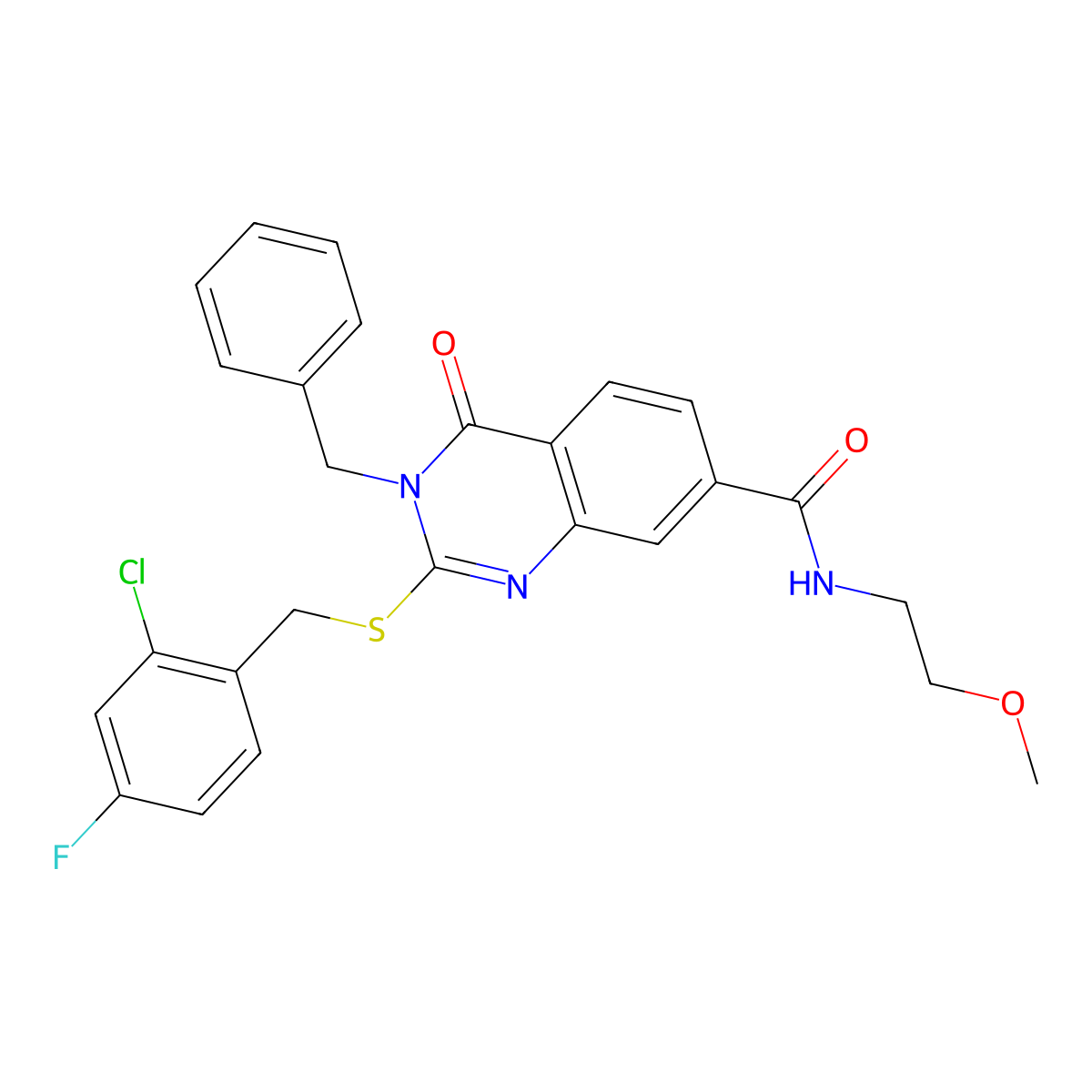 3-benzyl-2-((2-chloro-4-fluorobenzyl)thio)-N-(2-methoxyethyl)-4-oxo-3,4-dihydroquinazoline-7-carboxamide molecular structure, CAS 1115313-59-1