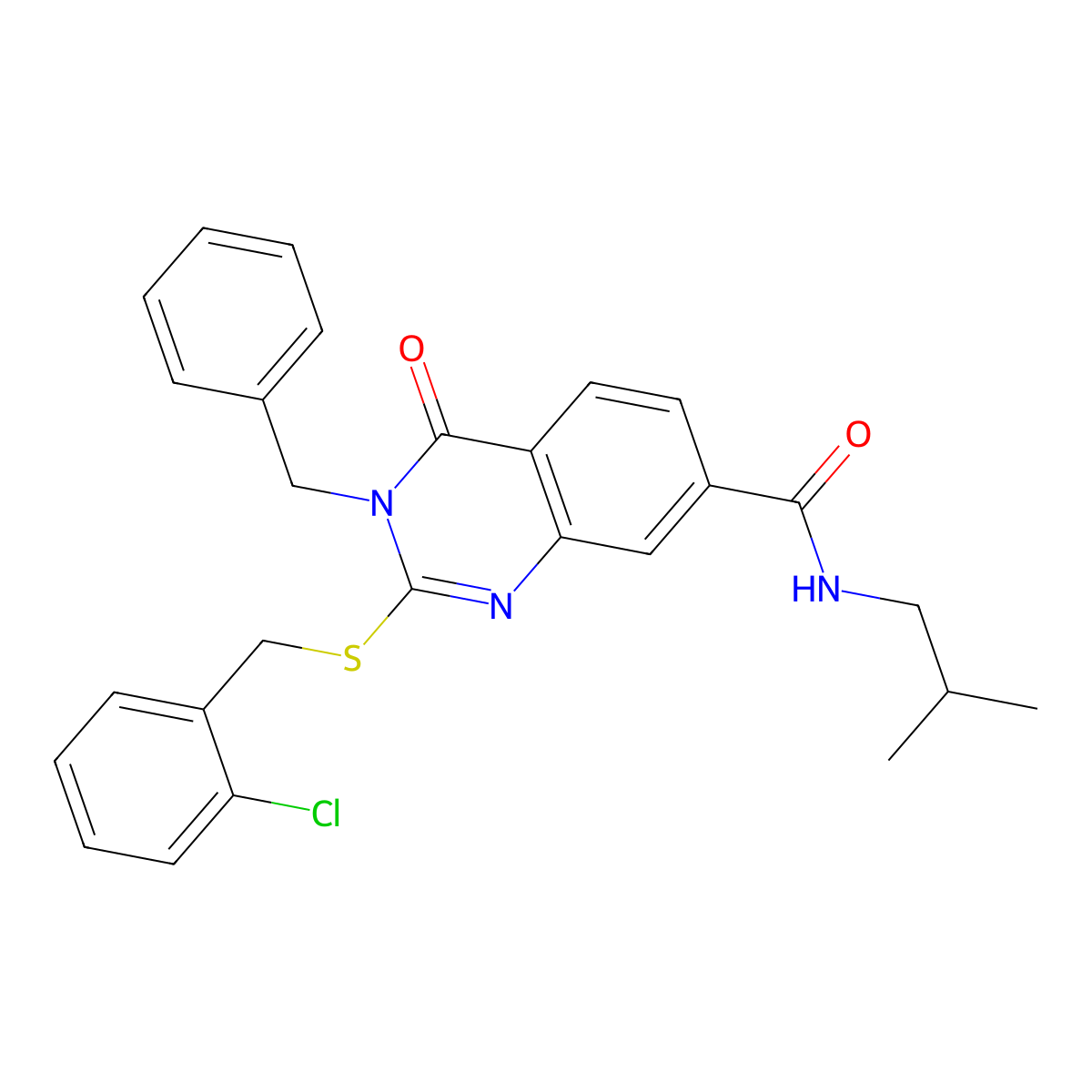 3-benzyl-2-((2-chlorobenzyl)thio)-N-isobutyl-4-oxo-3,4-dihydroquinazoline-7-carboxamide molecular structure, CAS 1115313-67-1