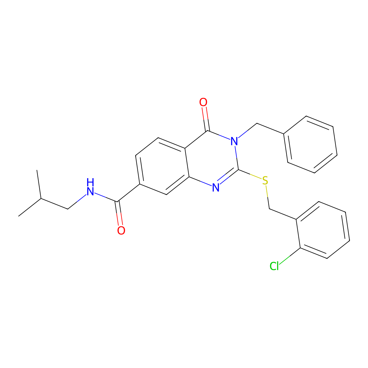 3-benzyl-2-((2-chlorobenzyl)thio)-N-isobutyl-4-oxo-3,4-dihydroquinazoline-7-carboxamide molecular structure, CAS 1115313-67-1