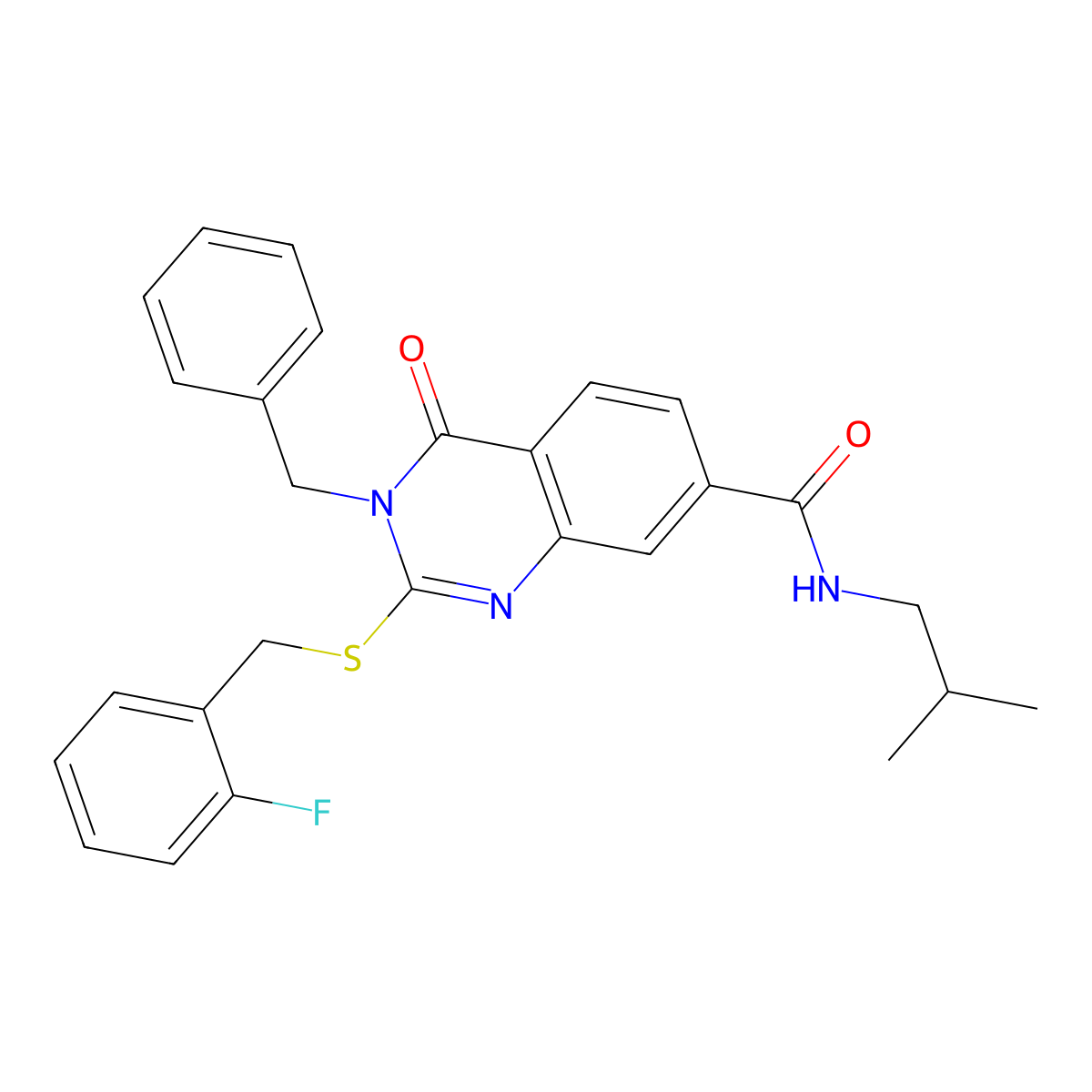 3-benzyl-2-((2-fluorobenzyl)thio)-N-isobutyl-4-oxo-3,4-dihydroquinazoline-7-carboxamide molecular structure, CAS 1115313-68-2