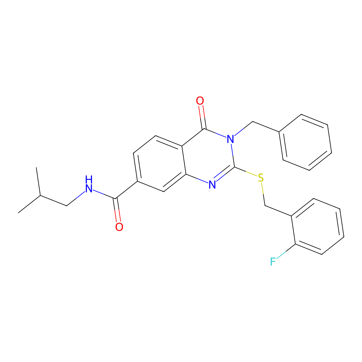 3-benzyl-2-((2-fluorobenzyl)thio)-N-isobutyl-4-oxo-3,4-dihydroquinazoline-7-carboxamide molecular structure, CAS 1115313-68-2
