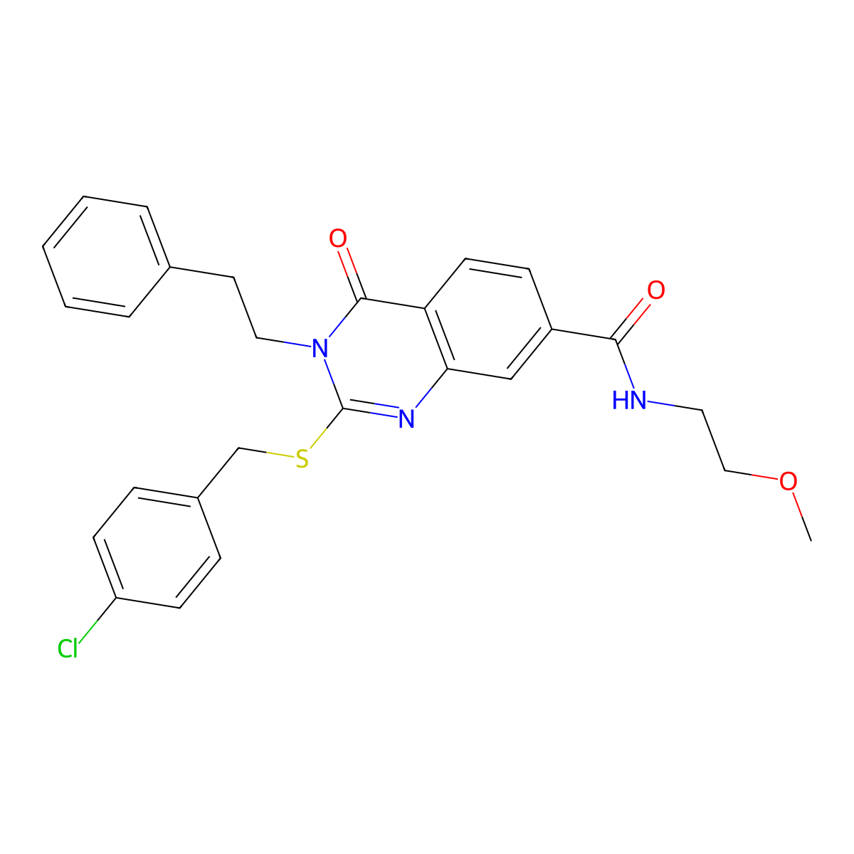 2-((4-chlorobenzyl)thio)-N-(2-methoxyethyl)-4-oxo-3-phenethyl-3,4-dihydroquinazoline-7-carboxamide molecular structure, CAS 1115313-76-2