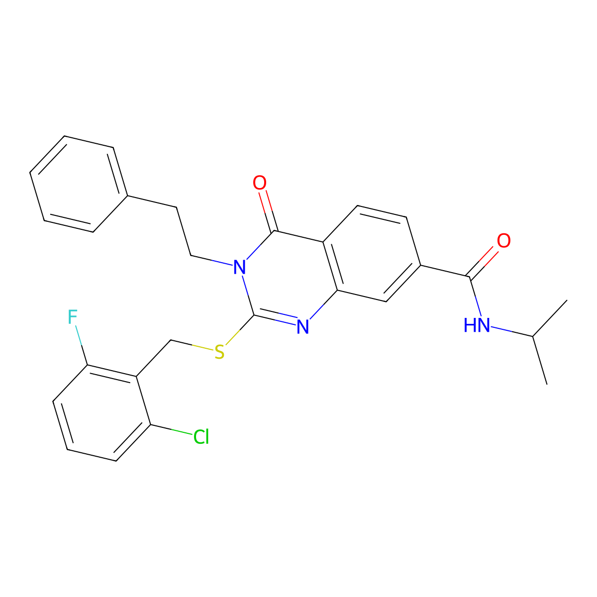 2-((2-chloro-6-fluorobenzyl)thio)-N-isopropyl-4-oxo-3-phenethyl-3,4-dihydroquinazoline-7-carboxamide molecular structure, CAS 1115313-80-8