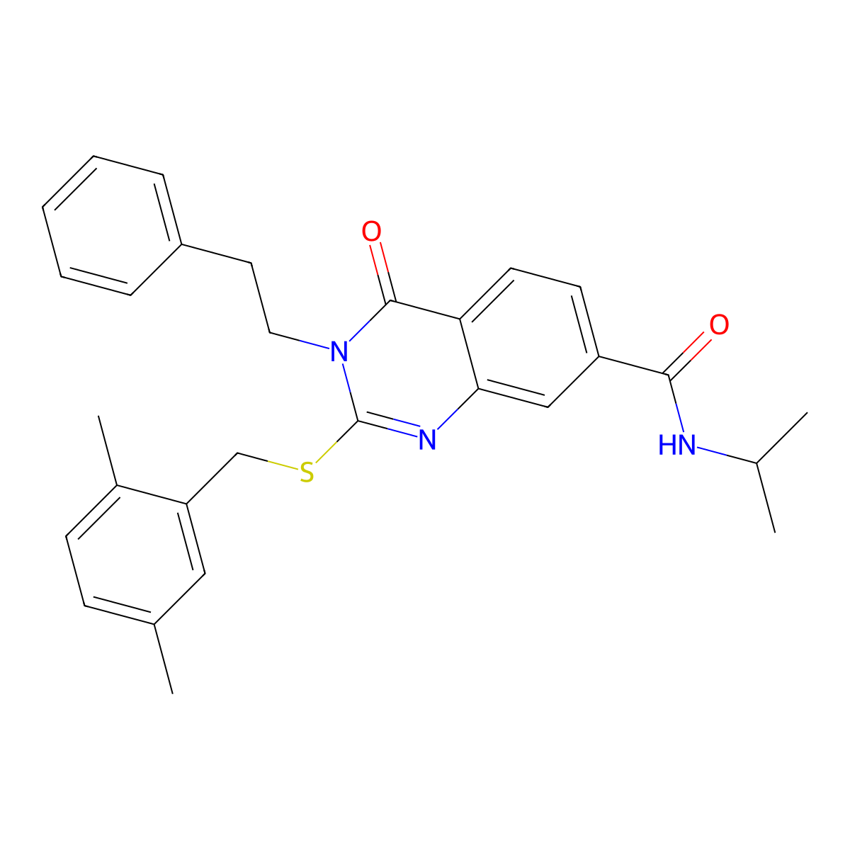 2-((2,5-dimethylbenzyl)thio)-N-isopropyl-4-oxo-3-phenethyl-3,4-dihydroquinazoline-7-carboxamide molecular structure, CAS 1115313-81-9