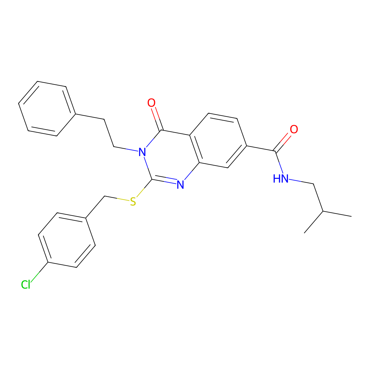 2-((4-chlorobenzyl)thio)-N-isobutyl-4-oxo-3-phenethyl-3,4-dihydroquinazoline-7-carboxamide molecular structure, CAS 1115313-89-7