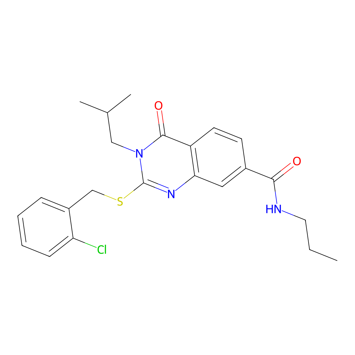 2-((2-chlorobenzyl)thio)-3-isobutyl-4-oxo-N-propyl-3,4-dihydroquinazoline-7-carboxamide molecular structure, CAS 1115314-00-5