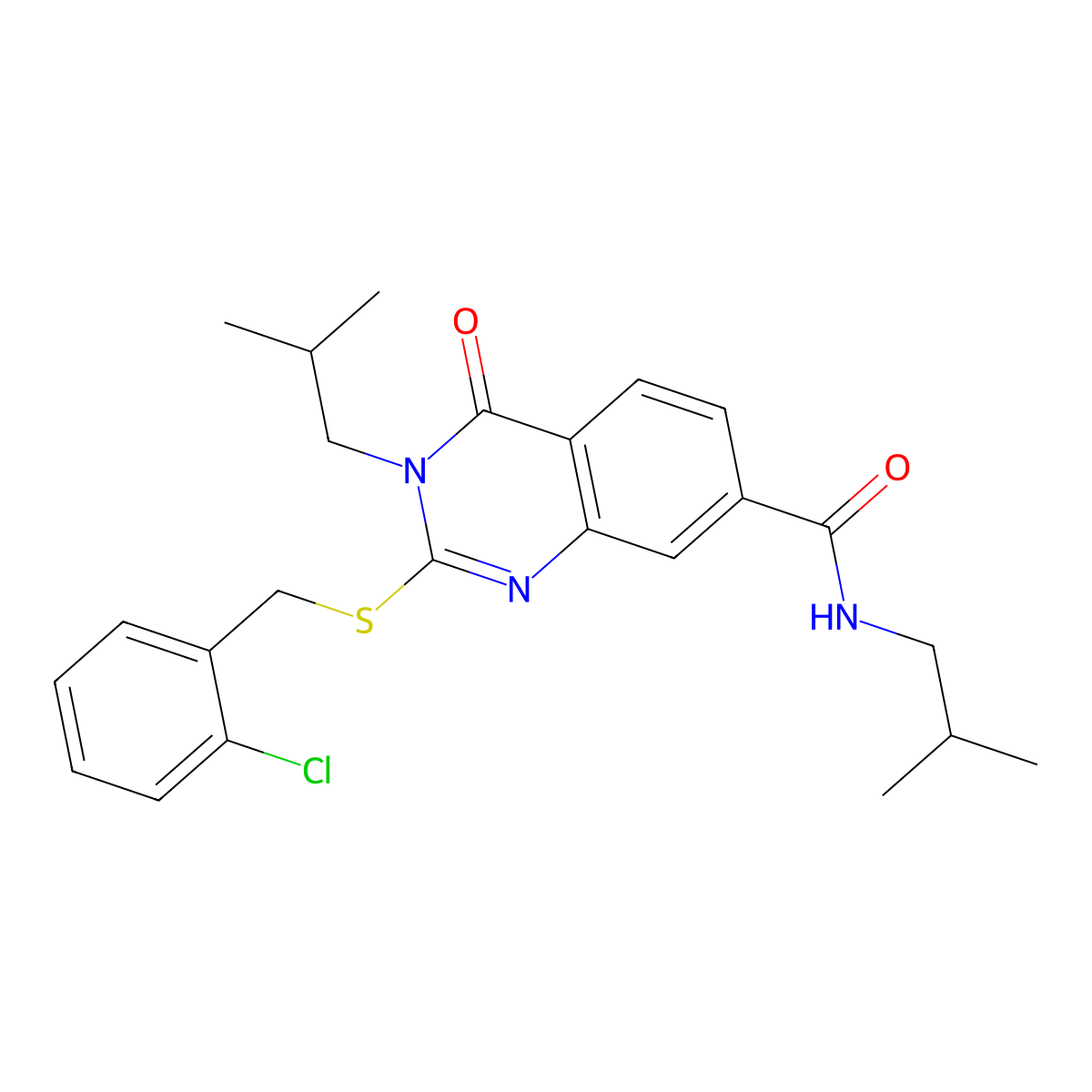 2-((2-chlorobenzyl)thio)-N,3-diisobutyl-4-oxo-3,4-dihydroquinazoline-7-carboxamide molecular structure, CAS 1115314-16-3