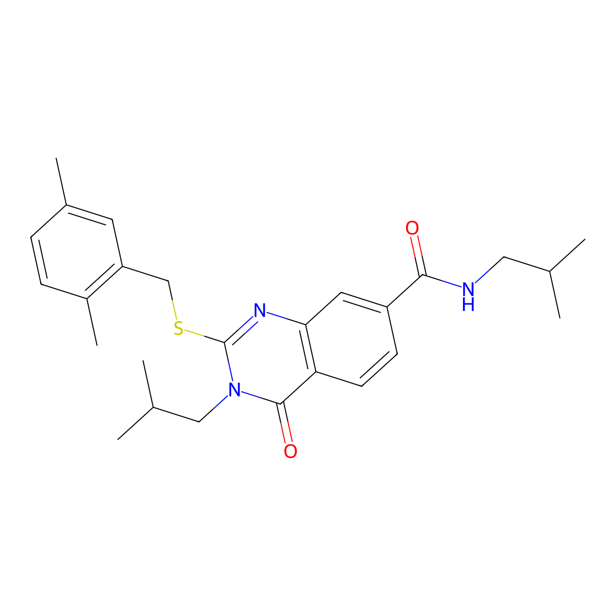 2-((2,5-dimethylbenzyl)thio)-N,3-diisobutyl-4-oxo-3,4-dihydroquinazoline-7-carboxamide molecular structure, CAS 1115314-19-6