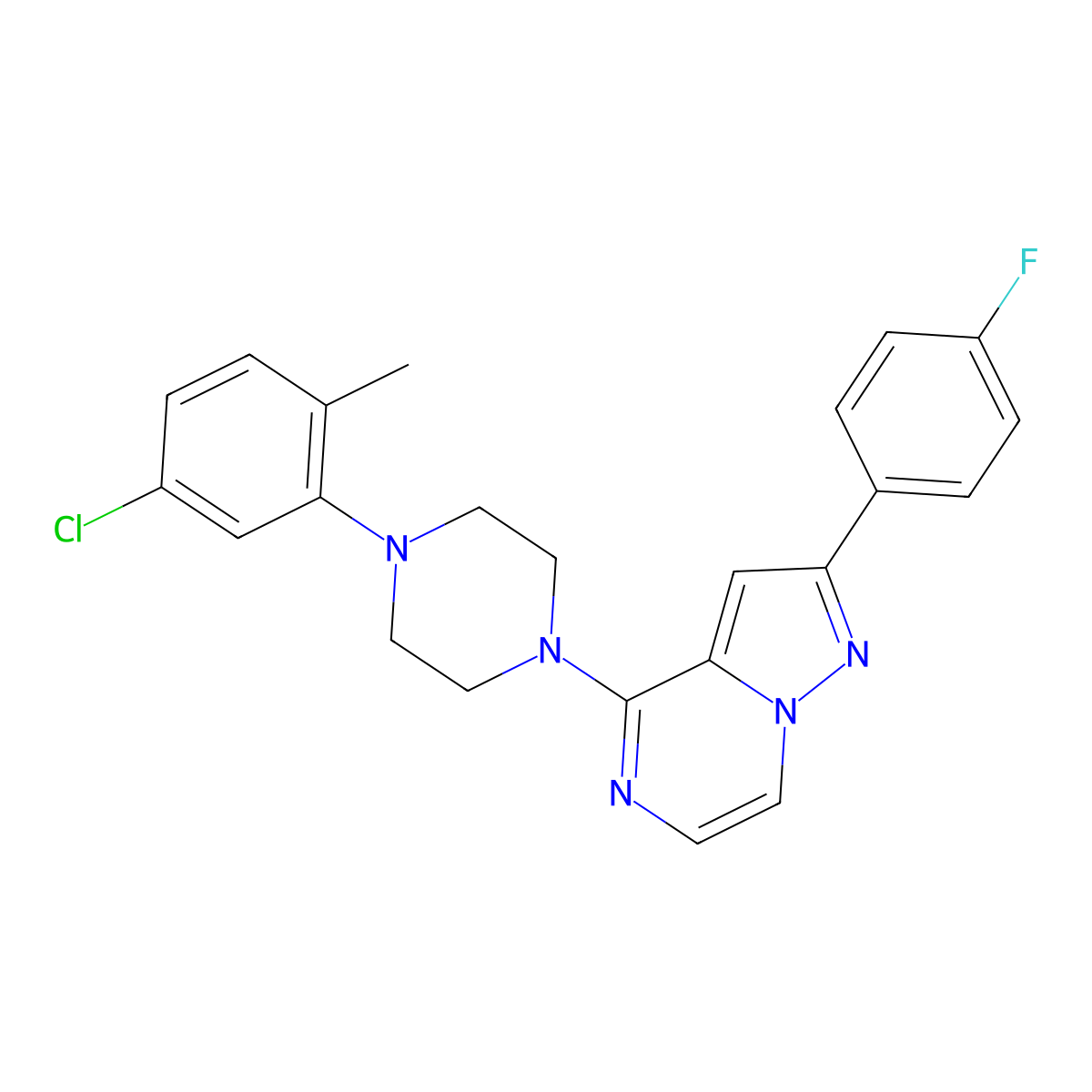 1-(5-Chloro-2-methylphenyl)-4-[2-(4-fluorophenyl)pyrazolo[1,5-a]pyrazin-4-yl]piperazine molecular structure, CAS 1115318-23-4
