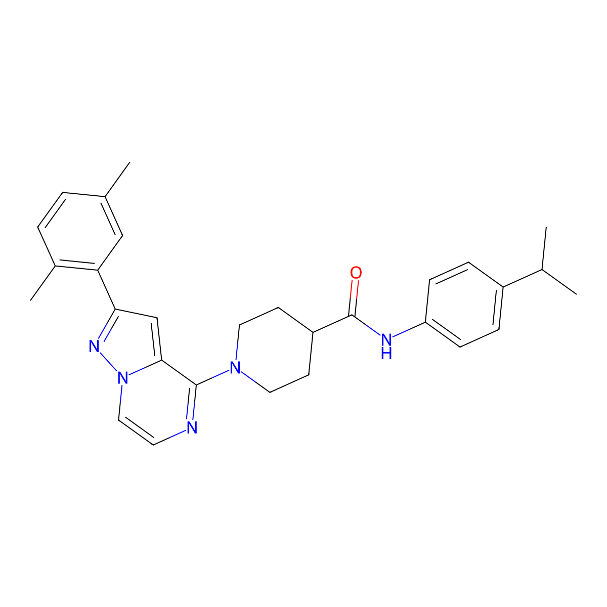 1-(2-(2,5-dimethylphenyl)pyrazolo[1,5-a]pyrazin-4-yl)-N-(4-isopropylphenyl)piperidine-4-carboxamide molecular structure, CAS 1115318-49-4