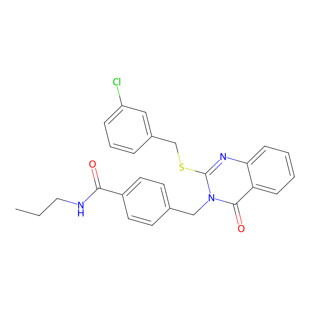 4-((2-((3-chlorobenzyl)thio)-4-oxoquinazolin-3(4H)-yl)methyl)-N-propylbenzamide molecular structure, CAS 1115323-52-8