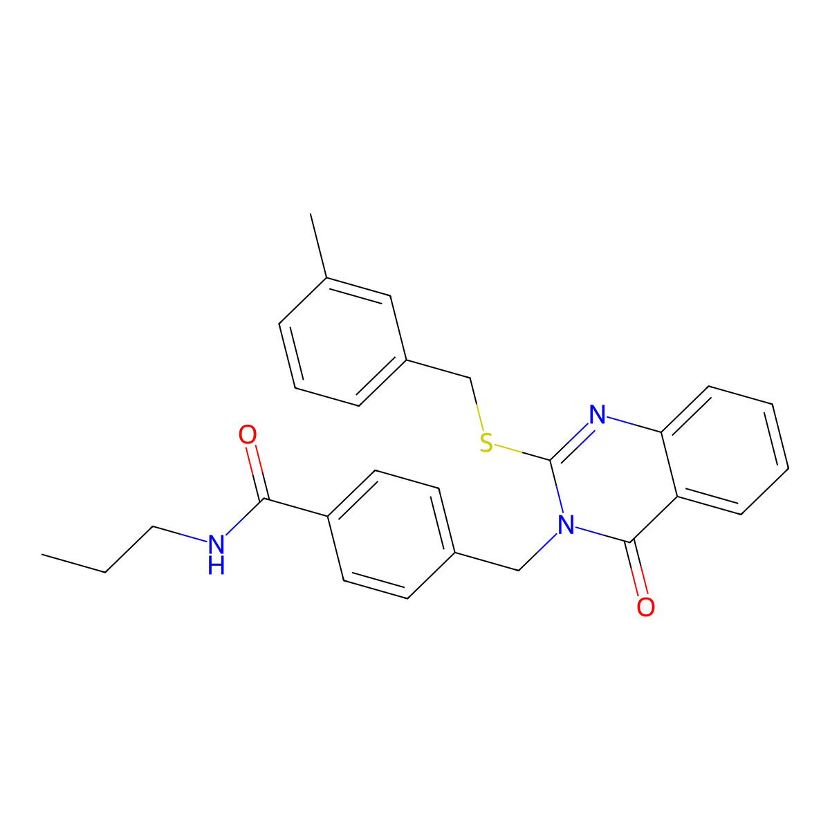 4-((2-((3-methylbenzyl)thio)-4-oxoquinazolin-3(4H)-yl)methyl)-N-propylbenzamide molecular structure, CAS 1115323-62-0