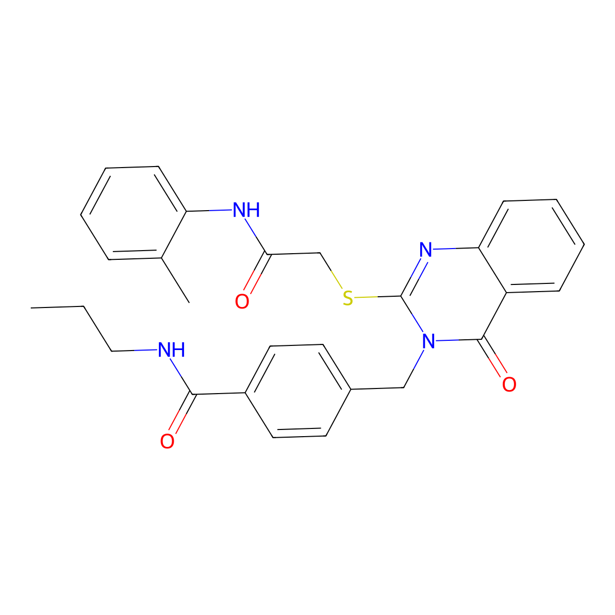 4-((4-oxo-2-((2-oxo-2-(o-tolylamino)ethyl)thio)quinazolin-3(4H)-yl)methyl)-N-propylbenzamide molecular structure, CAS 1115323-64-2