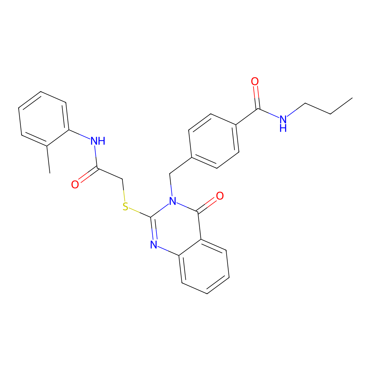 4-((4-oxo-2-((2-oxo-2-(o-tolylamino)ethyl)thio)quinazolin-3(4H)-yl)methyl)-N-propylbenzamide molecular structure, CAS 1115323-64-2