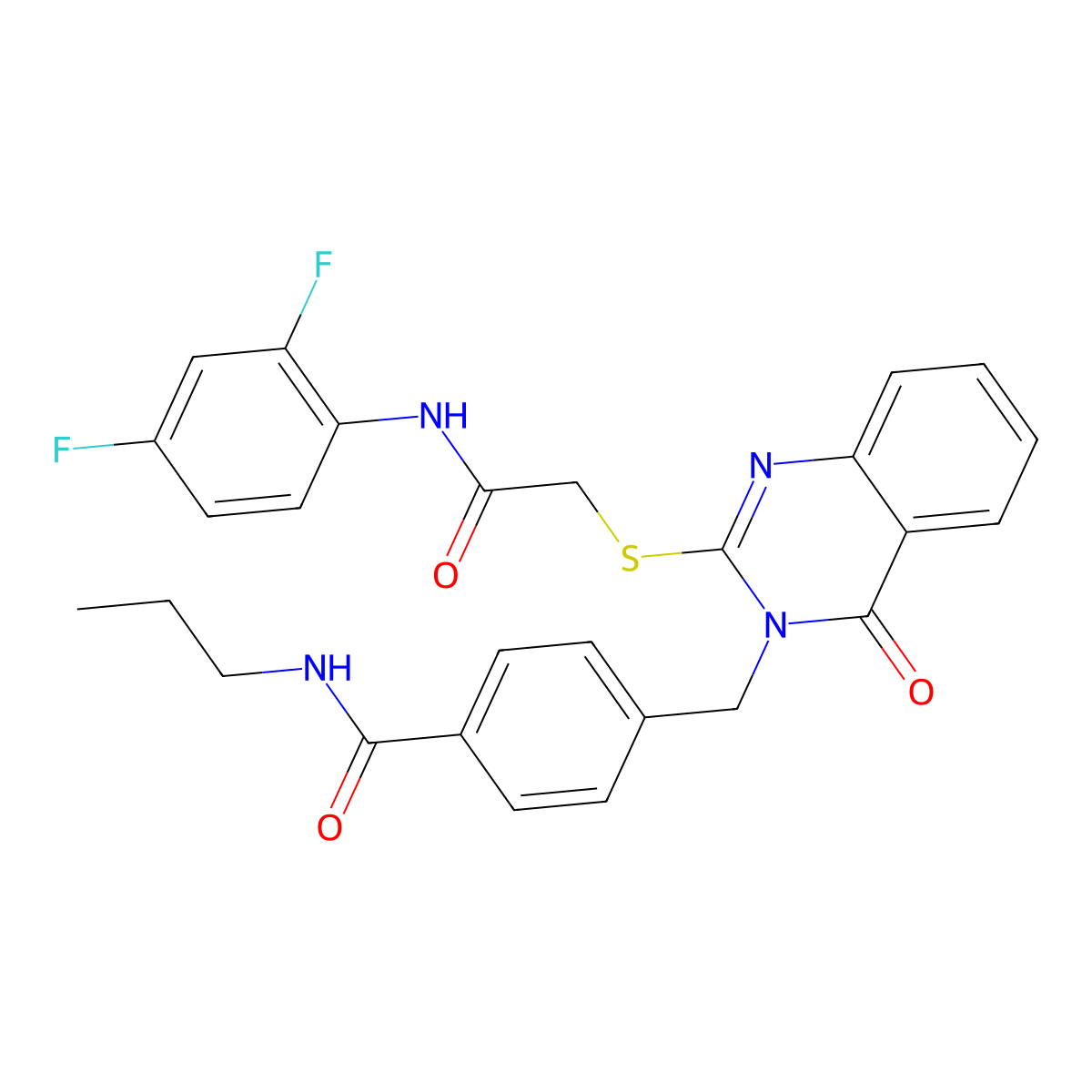 4-((2-((2-((2,4-difluorophenyl)amino)-2-oxoethyl)thio)-4-oxoquinazolin-3(4H)-yl)methyl)-N-propylbenzamide molecular structure, CAS 1115323-69-7