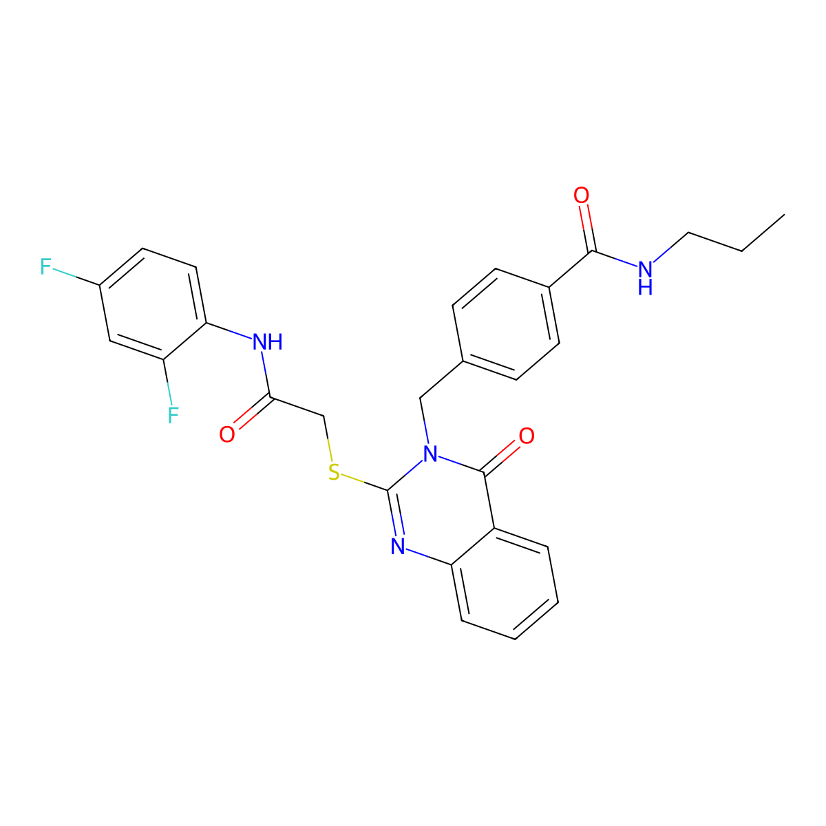4-((2-((2-((2,4-difluorophenyl)amino)-2-oxoethyl)thio)-4-oxoquinazolin-3(4H)-yl)methyl)-N-propylbenzamide molecular structure, CAS 1115323-69-7