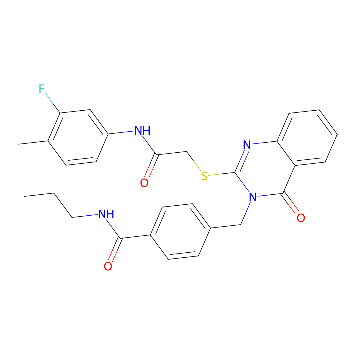 4-((2-((2-((3-fluoro-4-methylphenyl)amino)-2-oxoethyl)thio)-4-oxoquinazolin-3(4H)-yl)methyl)-N-propylbenzamide molecular structure, CAS 1115323-71-1