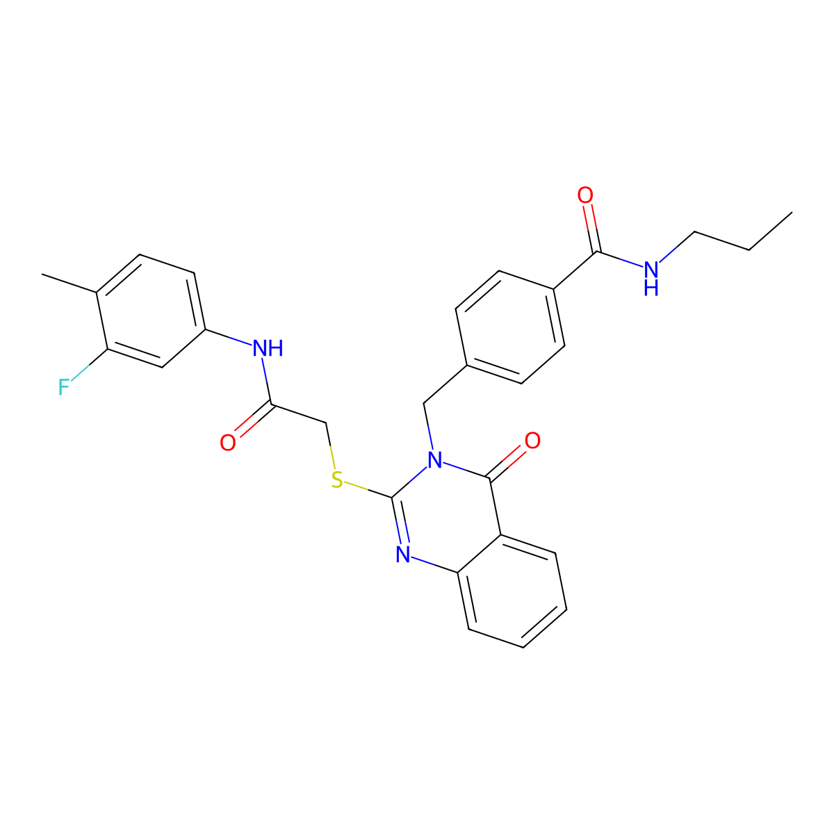 4-((2-((2-((3-fluoro-4-methylphenyl)amino)-2-oxoethyl)thio)-4-oxoquinazolin-3(4H)-yl)methyl)-N-propylbenzamide molecular structure, CAS 1115323-71-1