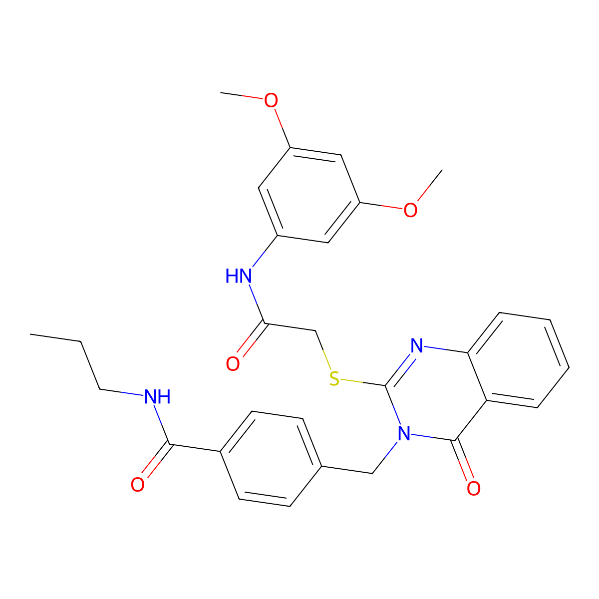 4-{[2-({[(3,5-dimethoxyphenyl)carbamoyl]methyl}sulfanyl)-4-oxo-3,4-dihydroquinazolin-3-yl]methyl}-N-propylbenzamide molecular structure, CAS 1115323-73-3