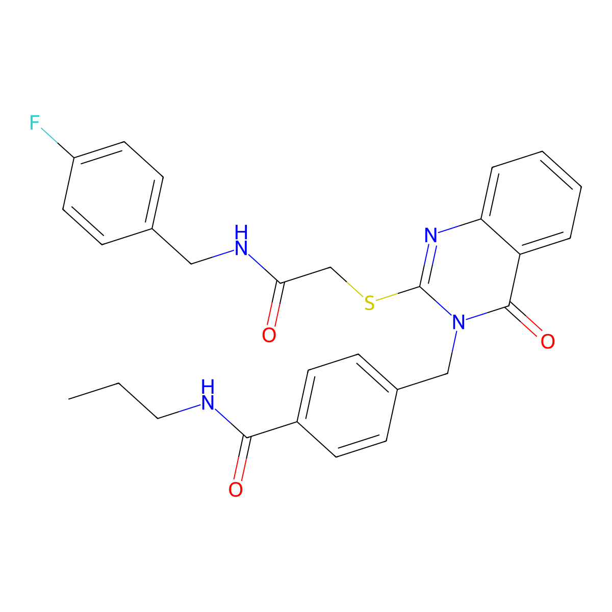 4-((2-((2-((4-fluorobenzyl)amino)-2-oxoethyl)thio)-4-oxoquinazolin-3(4H)-yl)methyl)-N-propylbenzamide molecular structure, CAS 1115323-76-6