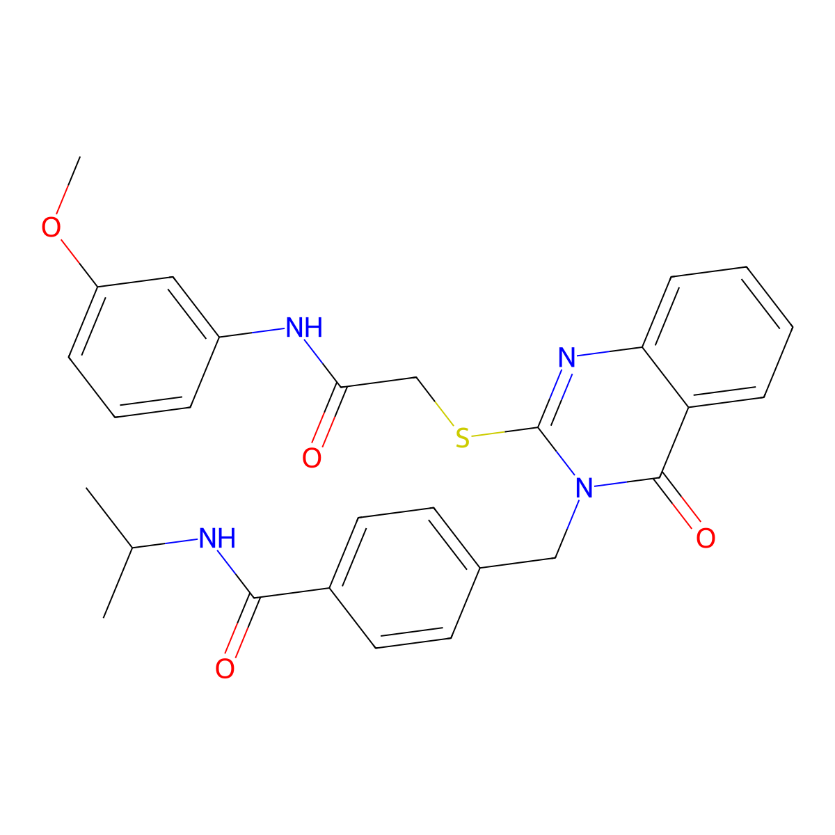 N-isopropyl-4-((2-((2-((3-methoxyphenyl)amino)-2-oxoethyl)thio)-4-oxoquinazolin-3(4H)-yl)methyl)benzamide molecular structure, CAS 1115323-85-7