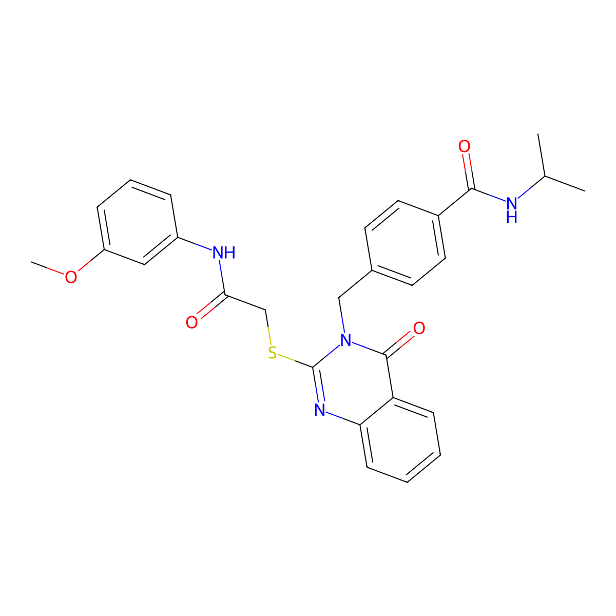 N-isopropyl-4-((2-((2-((3-methoxyphenyl)amino)-2-oxoethyl)thio)-4-oxoquinazolin-3(4H)-yl)methyl)benzamide molecular structure, CAS 1115323-85-7
