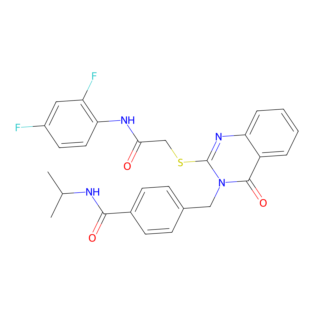4-((2-((2-((2,4-difluorophenyl)amino)-2-oxoethyl)thio)-4-oxoquinazolin-3(4H)-yl)methyl)-N-isopropylbenzamide molecular structure, CAS 1115323-91-5