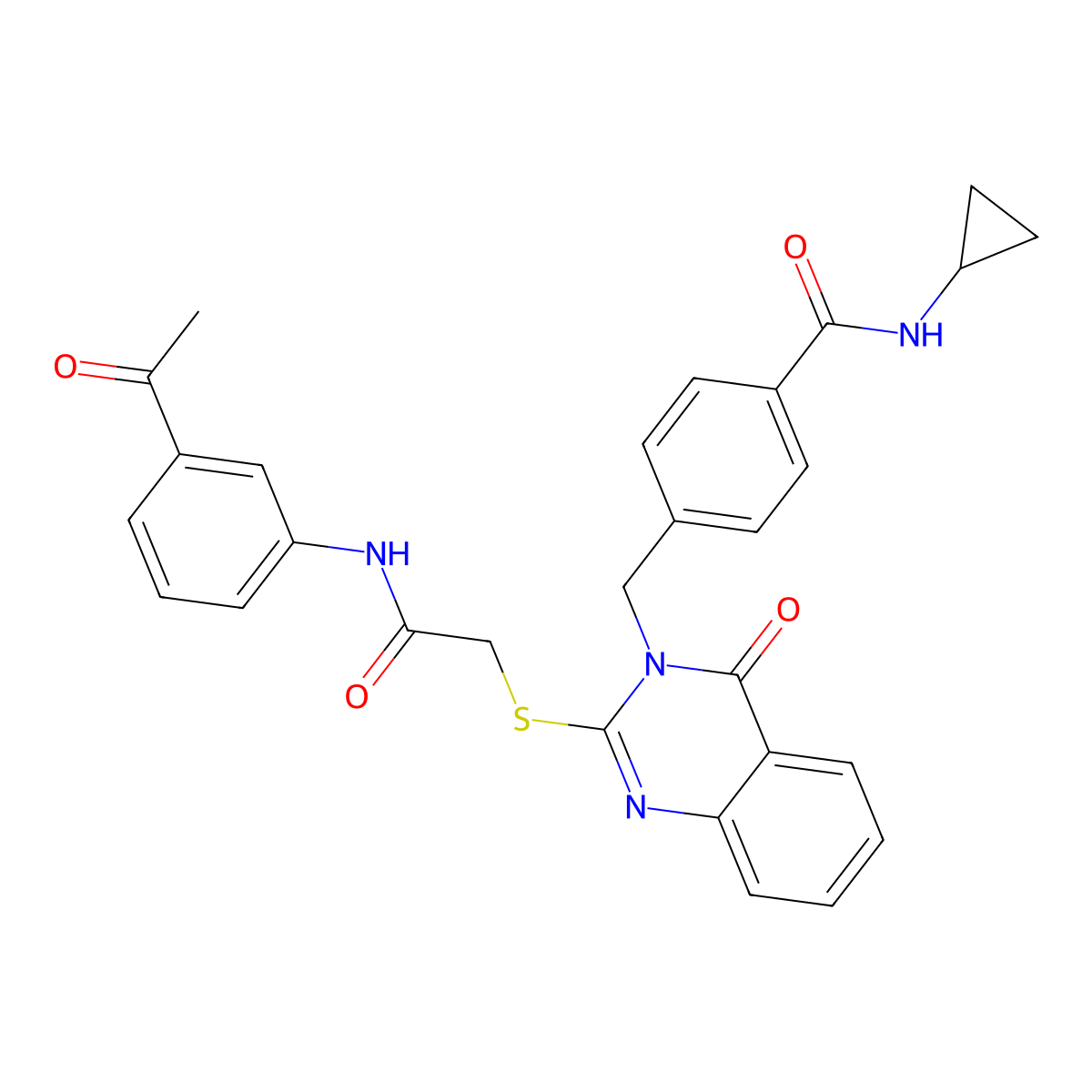 4-{[2-({[(3-acetylphenyl)carbamoyl]methyl}sulfanyl)-4-oxo-3,4-dihydroquinazolin-3-yl]methyl}-N-cyclopropylbenzamide molecular structure, CAS 1115324-04-3