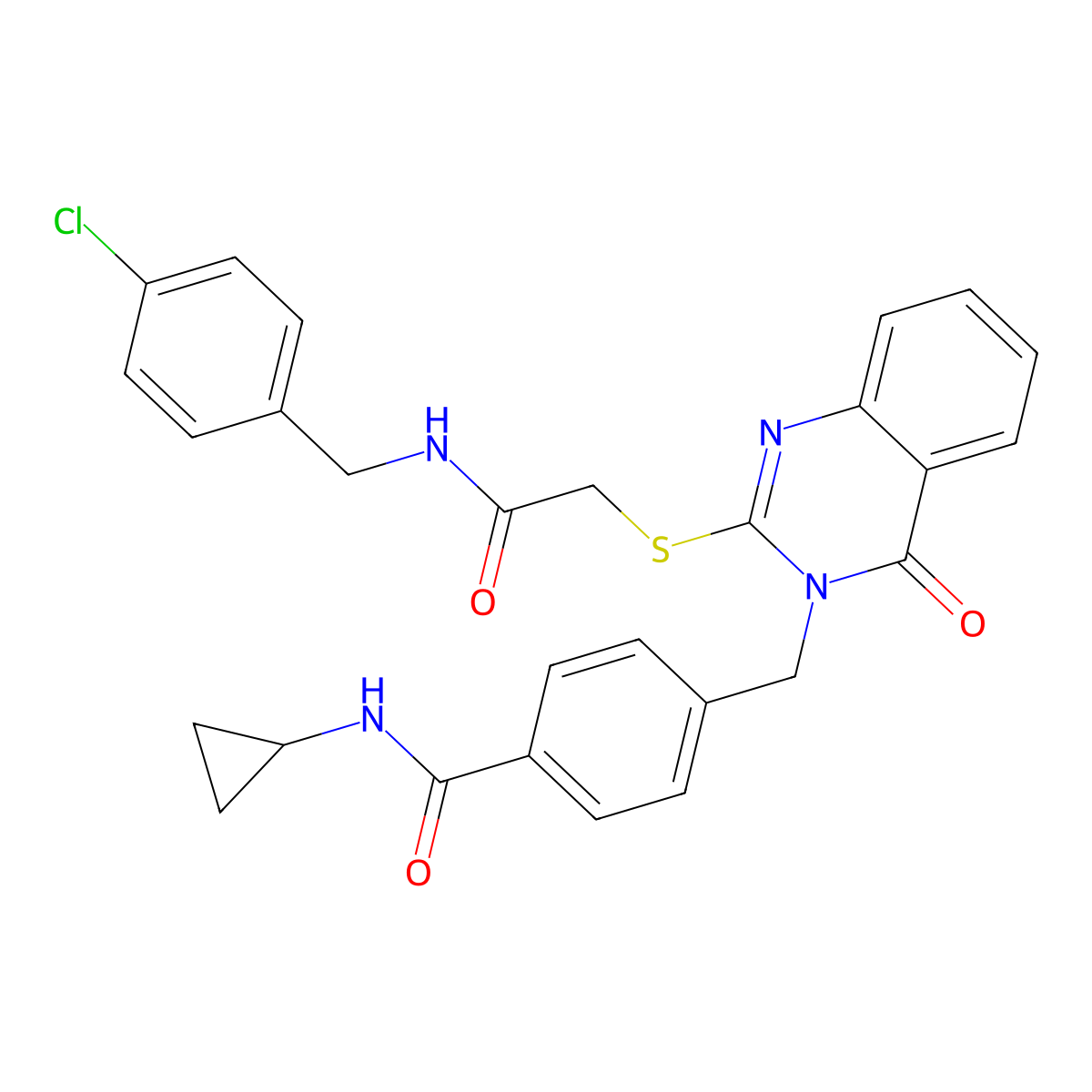 4-((2-((2-((4-chlorobenzyl)amino)-2-oxoethyl)thio)-4-oxoquinazolin-3(4H)-yl)methyl)-N-cyclopropylbenzamide molecular structure, CAS 1115324-05-4