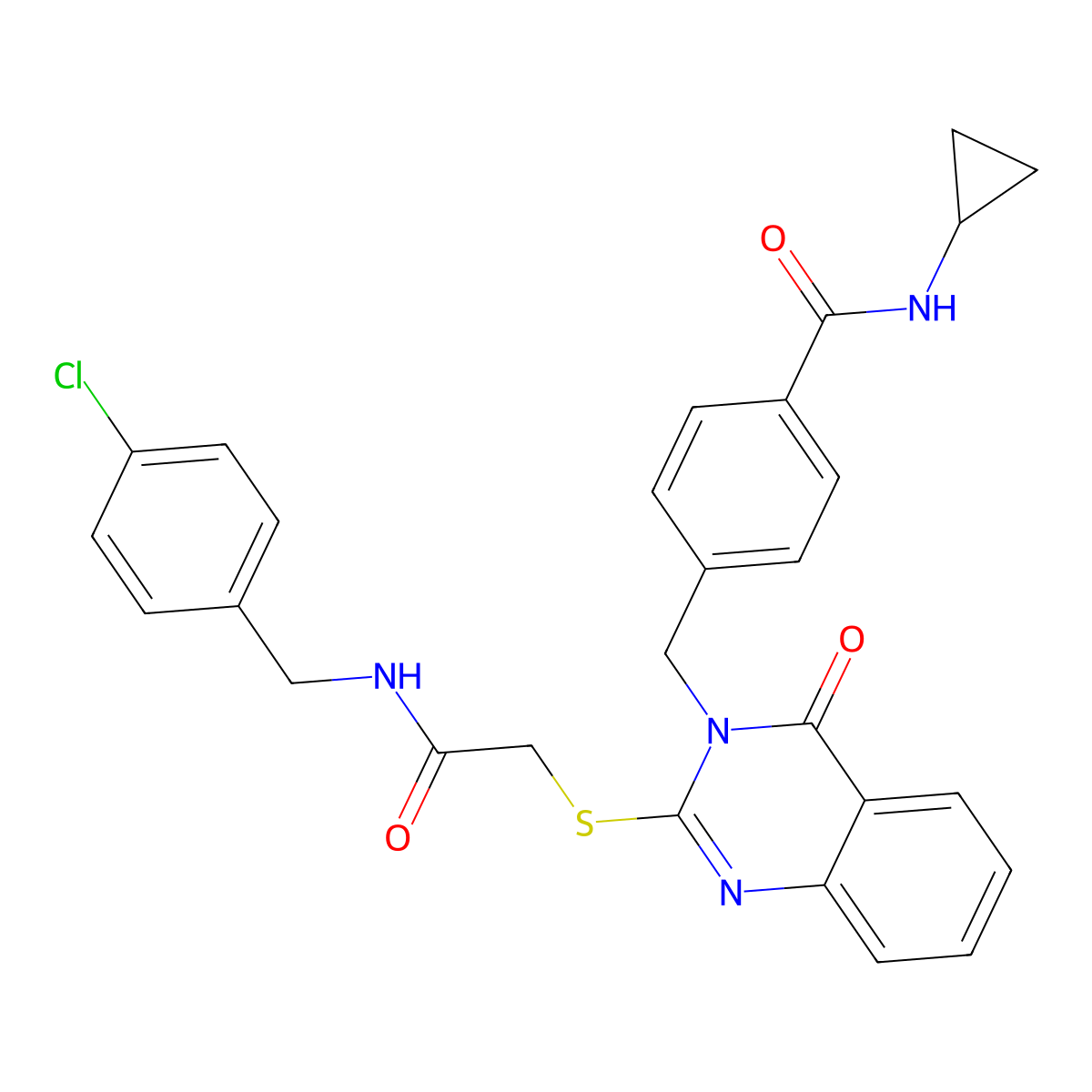 4-((2-((2-((4-chlorobenzyl)amino)-2-oxoethyl)thio)-4-oxoquinazolin-3(4H)-yl)methyl)-N-cyclopropylbenzamide molecular structure, CAS 1115324-05-4