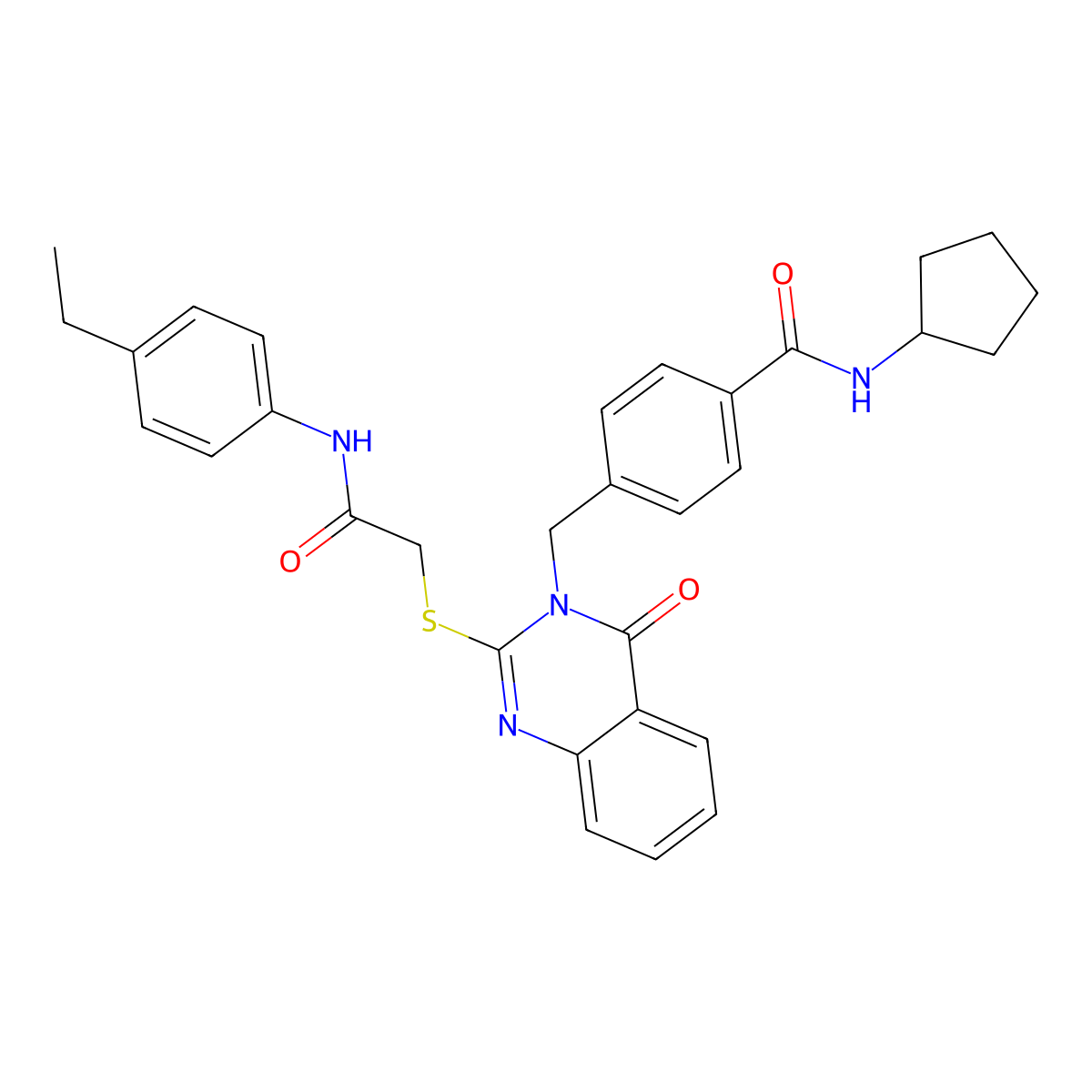 N-cyclopentyl-4-((2-((2-((4-ethylphenyl)amino)-2-oxoethyl)thio)-4-oxoquinazolin-3(4H)-yl)methyl)benzamide molecular structure, CAS 1115324-08-7