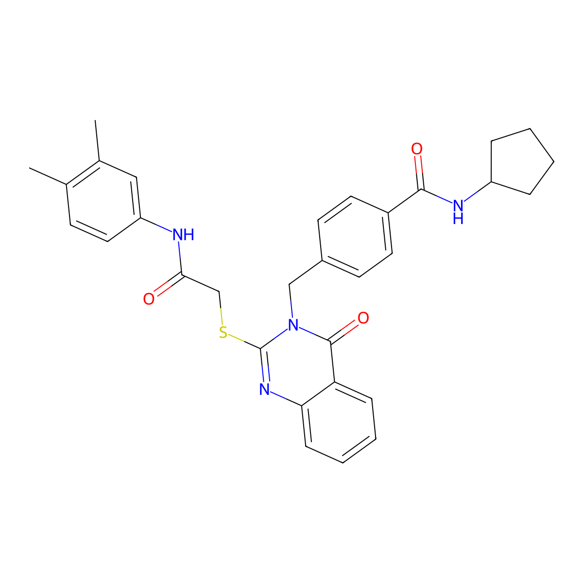N-cyclopentyl-4-{[2-({[(3,4-dimethylphenyl)carbamoyl]methyl}sulfanyl)-4-oxo-3,4-dihydroquinazolin-3-yl]methyl}benzamide molecular structure, CAS 1115324-09-8