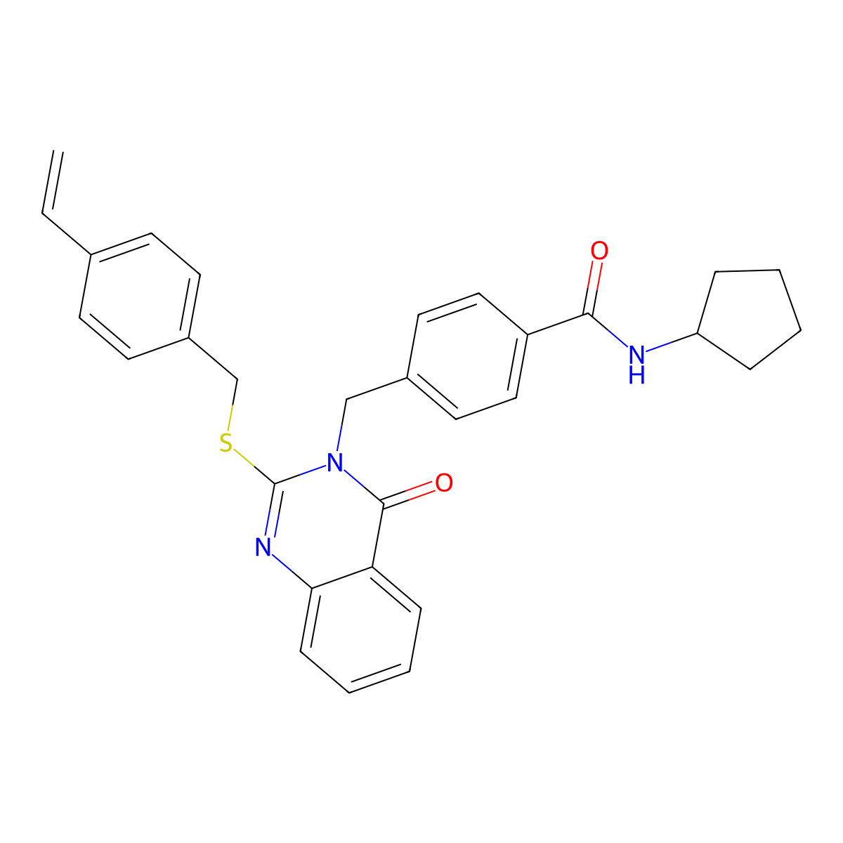 N-cyclopentyl-4-((4-oxo-2-((4-vinylbenzyl)thio)quinazolin-3(4H)-yl)methyl)benzamide molecular structure, CAS 1115324-13-4