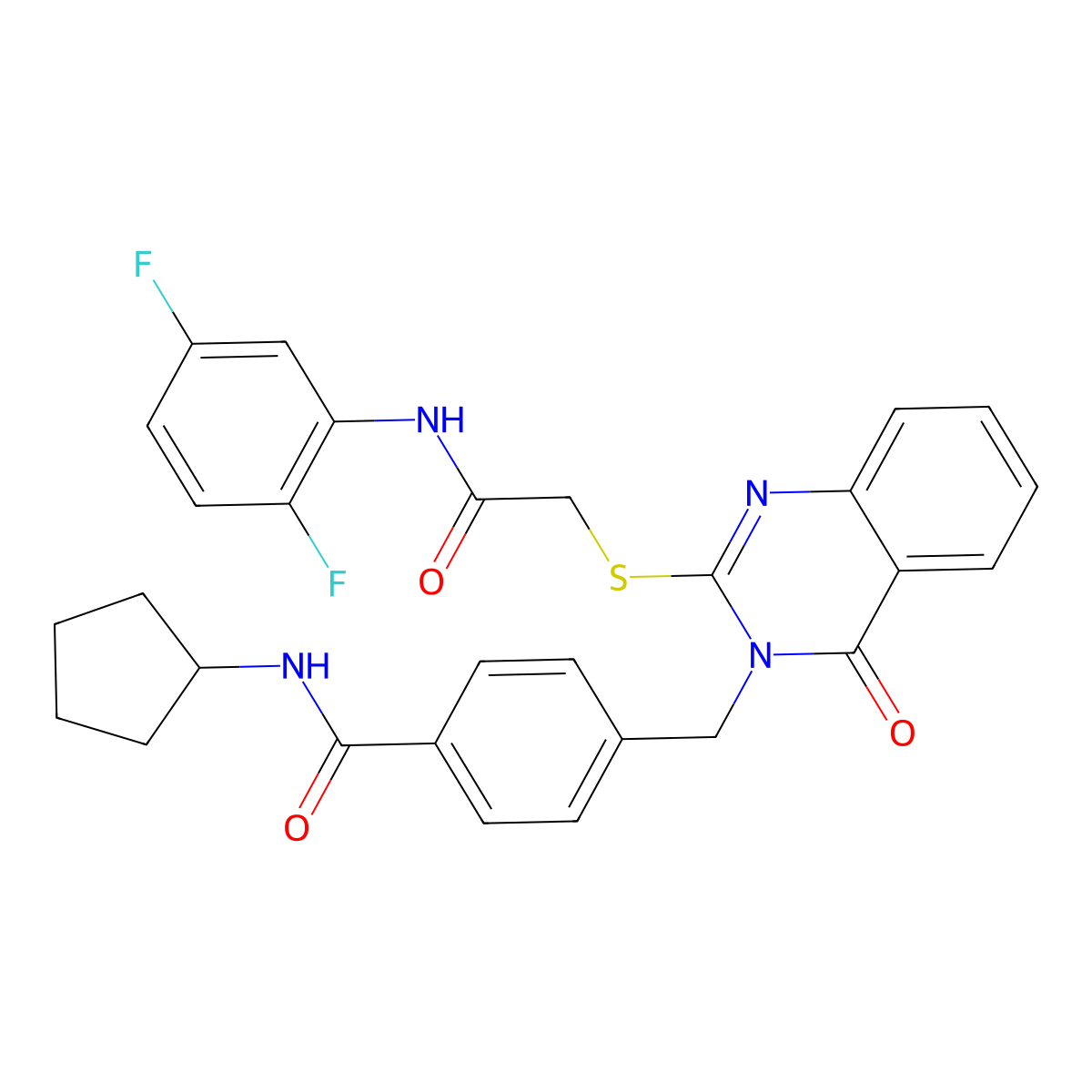 N-cyclopentyl-4-((2-((2-((2,5-difluorophenyl)amino)-2-oxoethyl)thio)-4-oxoquinazolin-3(4H)-yl)methyl)benzamide molecular structure, CAS 1115324-14-5