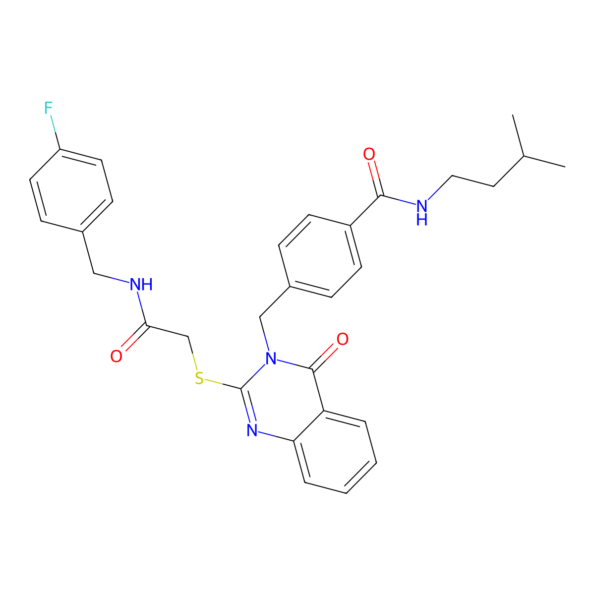 4-((2-((2-((4-fluorobenzyl)amino)-2-oxoethyl)thio)-4-oxoquinazolin-3(4H)-yl)methyl)-N-isopentylbenzamide molecular structure, CAS 1115324-22-5
