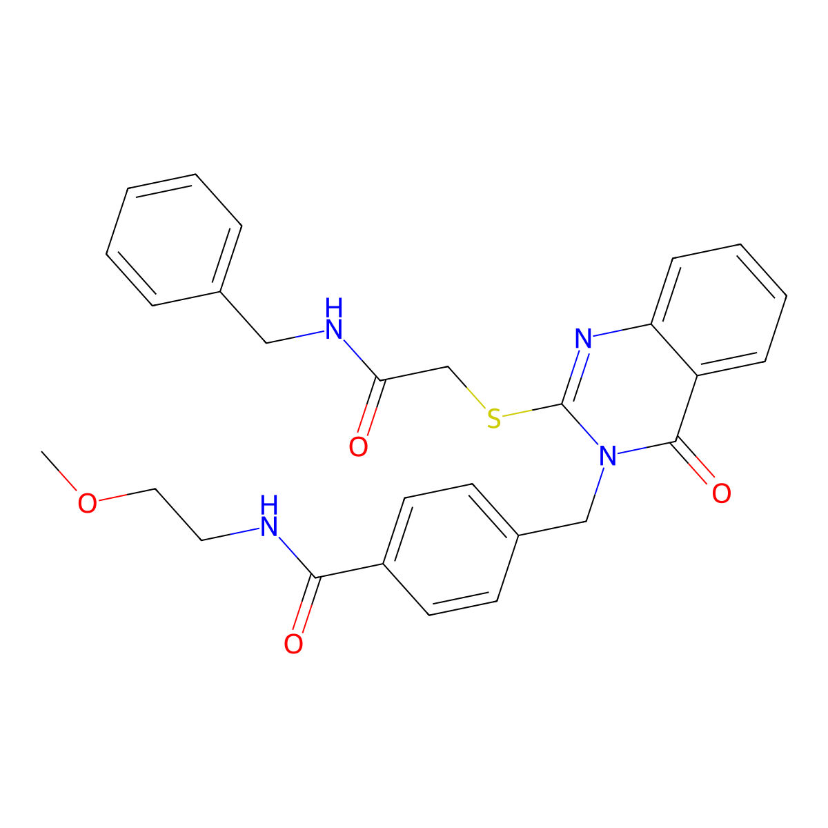 4-((2-((2-(benzylamino)-2-oxoethyl)thio)-4-oxoquinazolin-3(4H)-yl)methyl)-N-(2-methoxyethyl)benzamide molecular structure, CAS 1115324-23-6
