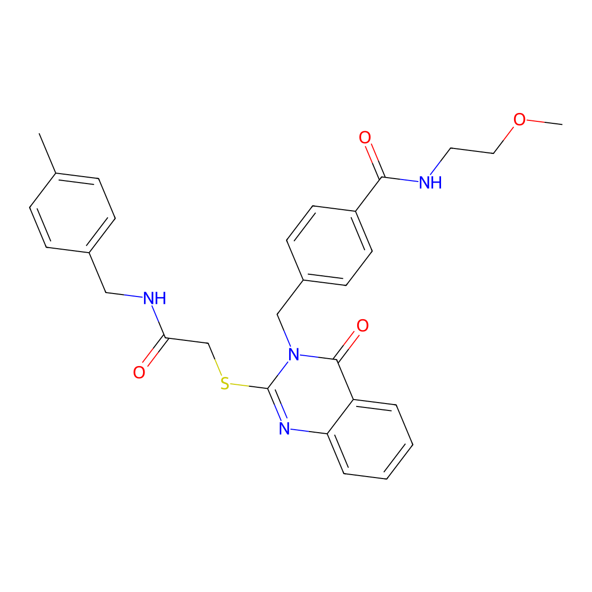 N-(2-methoxyethyl)-4-({2-[({[(4-methylphenyl)methyl]carbamoyl}methyl)sulfanyl]-4-oxo-3,4-dihydroquinazolin-3-yl}methyl)benzamide molecular structure, CAS 1115324-26-9
